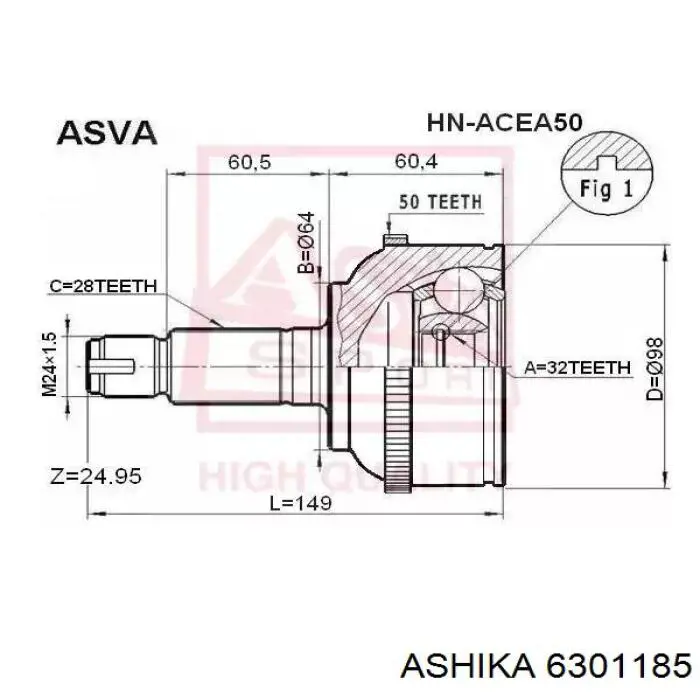 Пыльник шарнира угловых скоростей внутренний передний Ashika 6301185 цена, от 12.29 USD