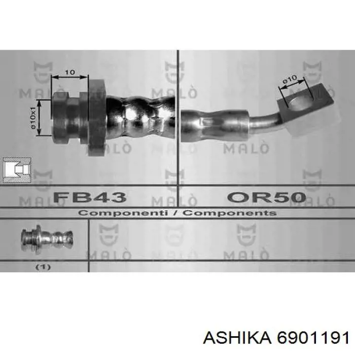Купить 6901191 Ashika Шланг тормозной передний