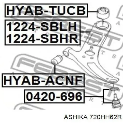 720HH62R Ashika braço oscilante inferior direito de suspensão dianteira