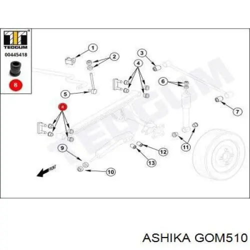 Сайлентблок задней рессоры передний GOM510 Ashika