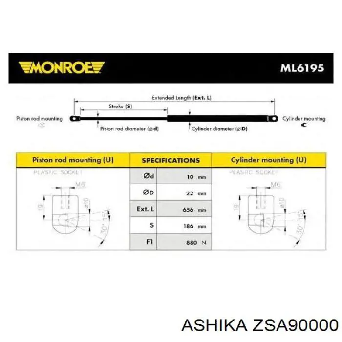 Купить ZSA90000 Ashika Амортизатор двери багажника