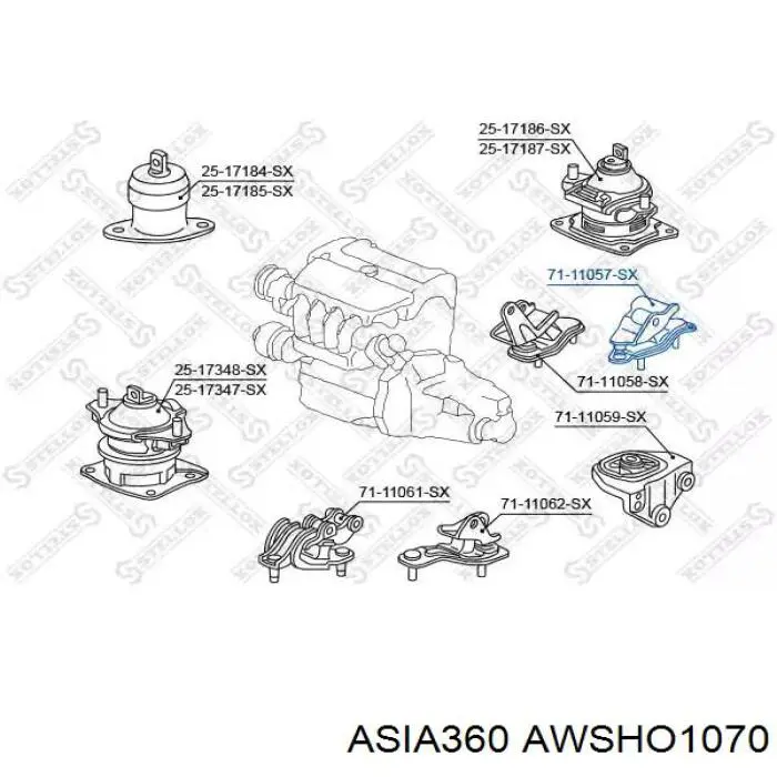 Подушка (опора) двигателя левая задняя Asia360 AWSHO1070