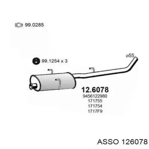 Глушитель, центральная часть 126078 Asso