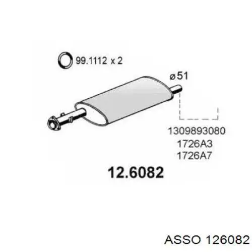 Глушитель, центральная и задняя часть 126082 Asso