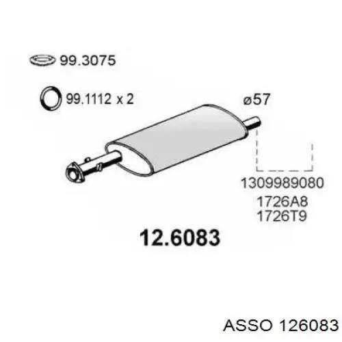 Глушитель, центральная и задняя часть 126083 Asso