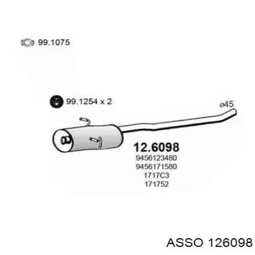 Глушитель, центральная часть 126098 Asso
