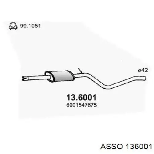 Центральная часть глушителя 136001 Asso