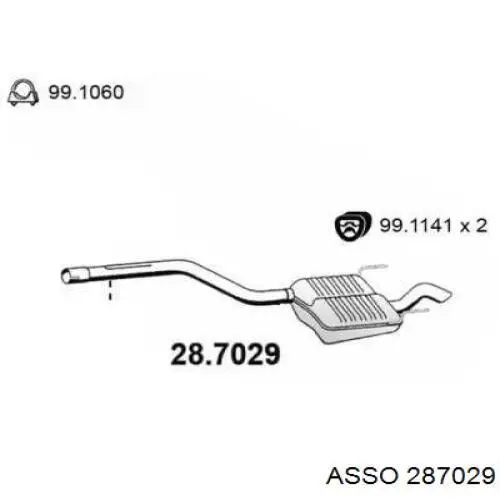 Глушитель, центральная и задняя часть 287029 Asso