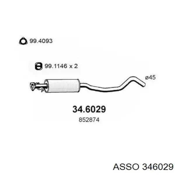 Центральная часть глушителя 346029 Asso