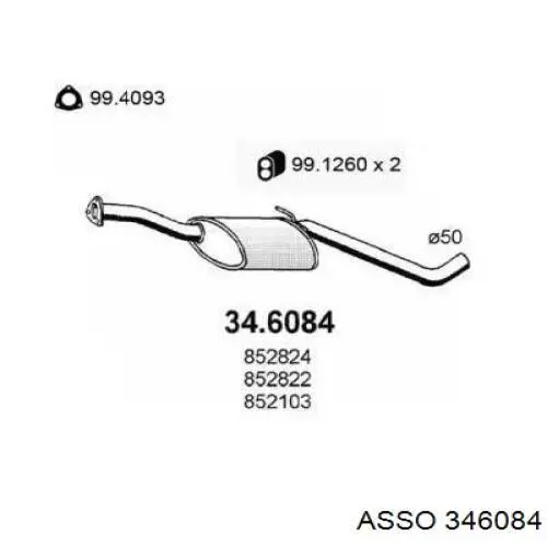 Глушитель, центральная часть 346084 Asso