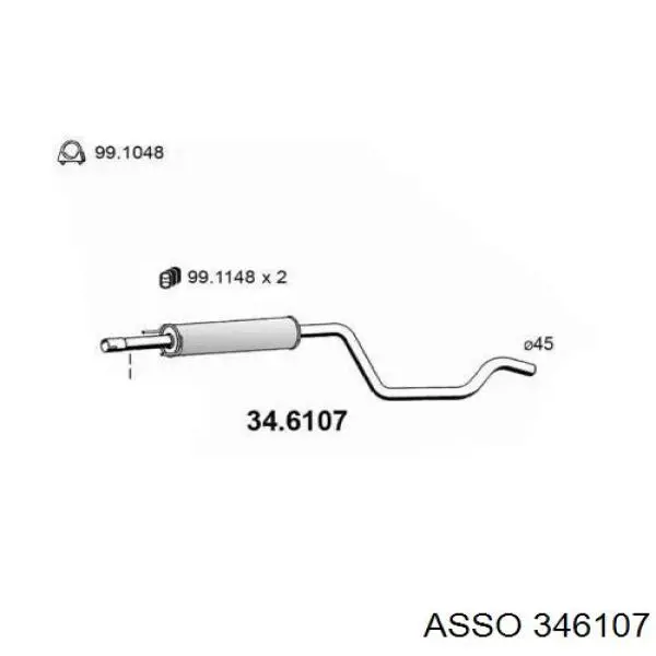 Глушитель, центральная часть 346107 Asso