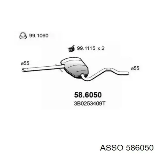 Центральная часть глушителя 586050 Asso