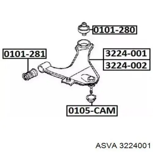 Рычаг передней подвески нижний левый 3224001 Asva