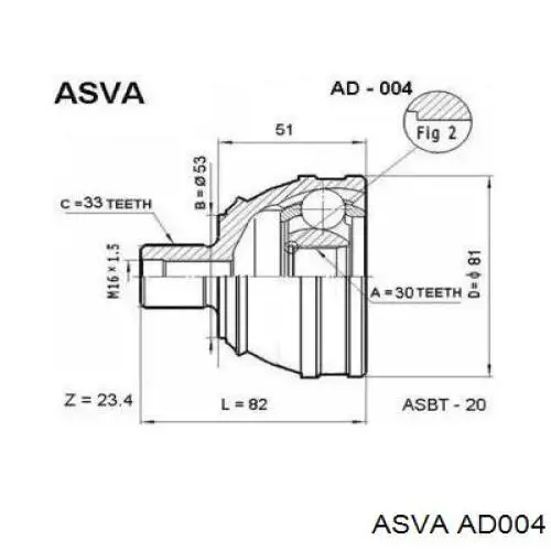 ШРУС наружный задний AD004 Asva