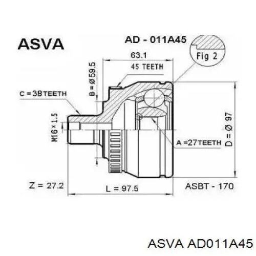 ШРУС наружный передний AD011A45 Asva