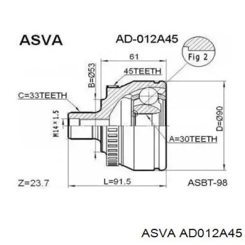 AD012A45 Asva шрус наружный передний
