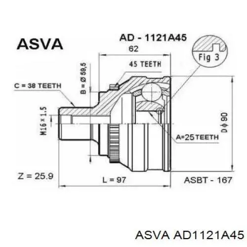 ШРУС наружный задний AD1121A45 Asva