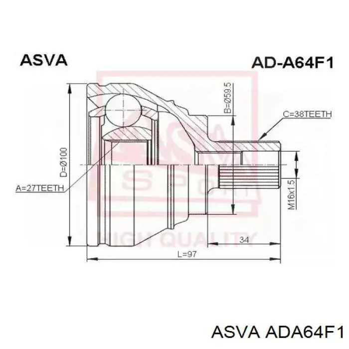 ADA64F1 Asva шрус наружный передний