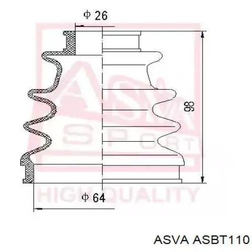 Пильник ШРУСа зовнішній, передній піввісі ASBT110 Asva