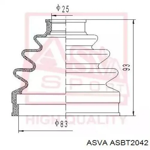 Пыльник шарнира угловых скоростей внутренний передний Asva ASBT2042 цена, от 8.94 USD