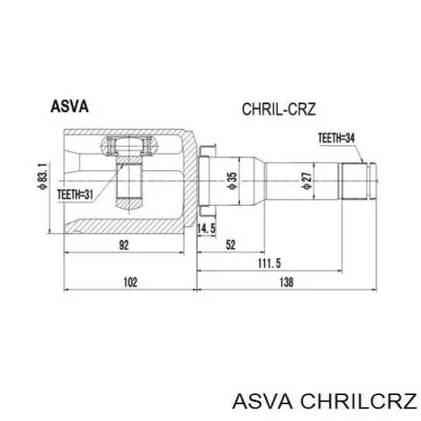 Шарнир угловых скоростей передний левый Asva CHRILCRZ цена, от 35.47 USD