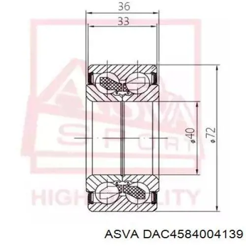 Підшипник маточини передньої DAC4584004139 Asva