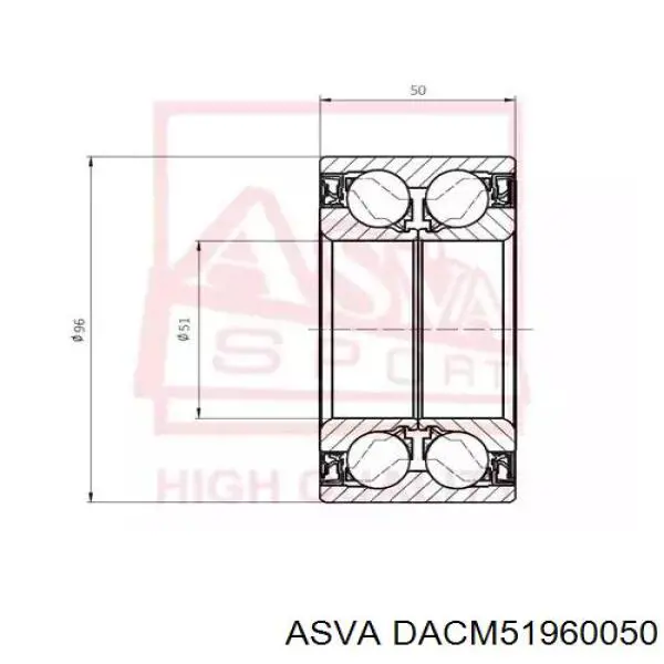 Подшипник ступицы передней/задней ASVA DACM51960050