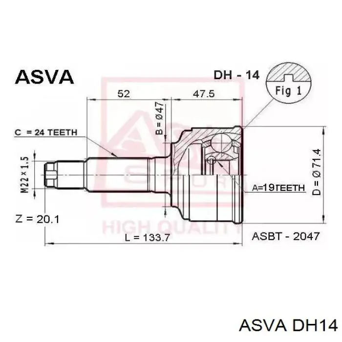 ШРУС наружный передний DH14 Asva