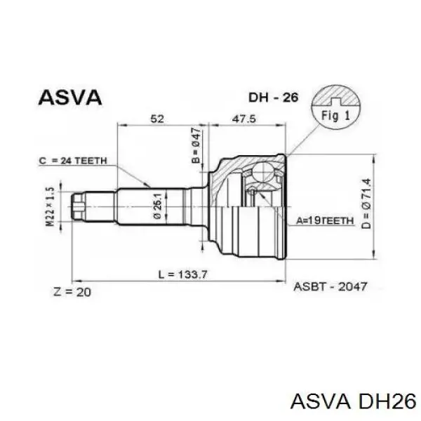 ШРУС наружный передний DH26 Asva