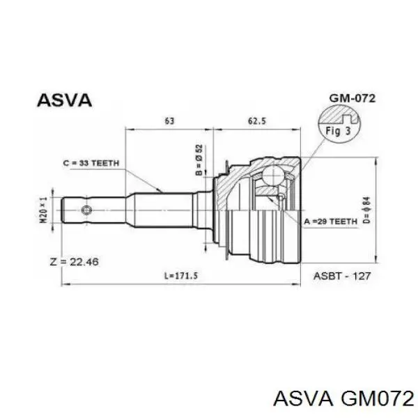 ШРУС наружный передний GM072 Asva