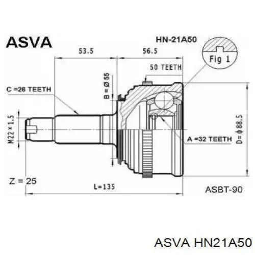 ШРУС наружный передний HN21A50 Asva