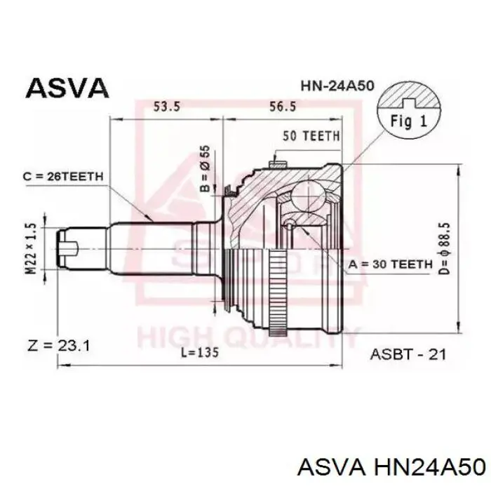 ШРУС наружный передний ASVA HN24A50