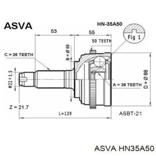 ШРУС наружный передний HN35A50 Asva