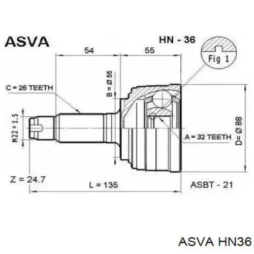 ШРУС наружный передний HN36 Asva