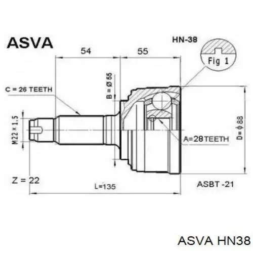 ШРУС наружный передний HN38 Asva