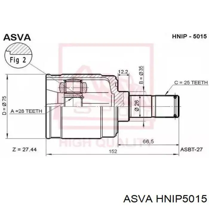 ШРУС внутренний передний правый ASVA HNIP5015