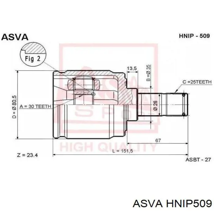 Junta homocinética interior delantera derecha HNIP509 Asva