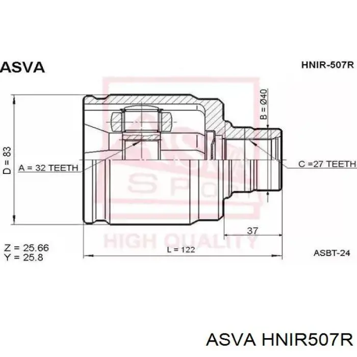 ШРУС внутренний передний левый HNIR507R Asva