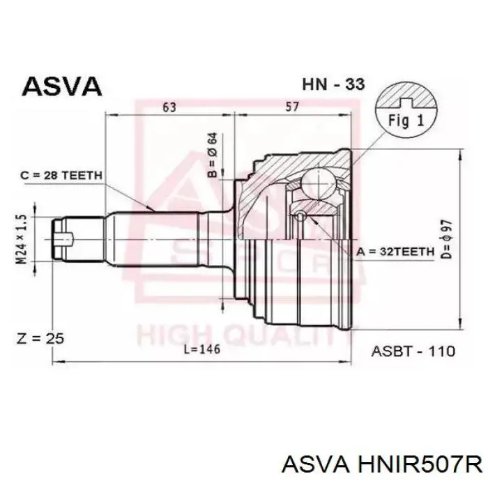 Купить HNIR507R Asva Шрус внутренний левый