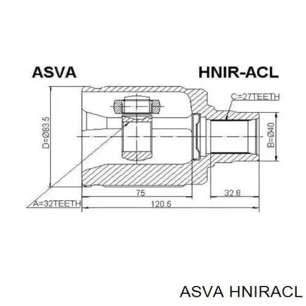 Junta homocinética interior delantera derecha HNIRACL Asva