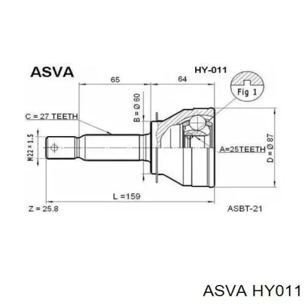 ШРУС зовнішній передній HY011 Asva