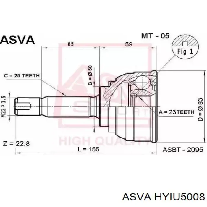 ШРУС внутренний передний HYIU5008 Asva