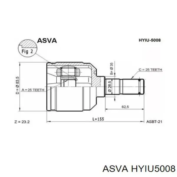 ШРУС внутренний HYIU5008 Asva