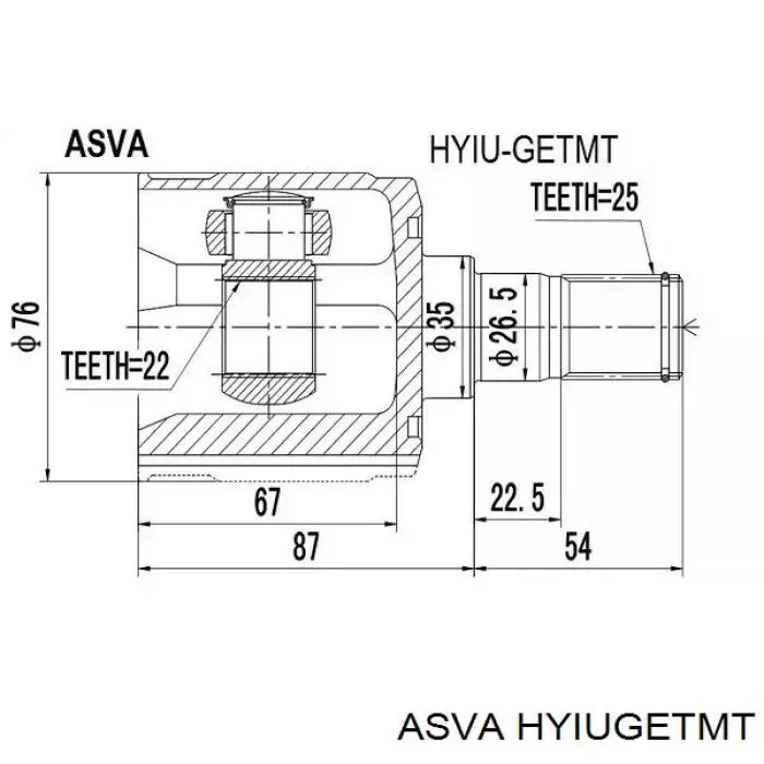 ШРУС внутренний передний HYIUGETMT Asva