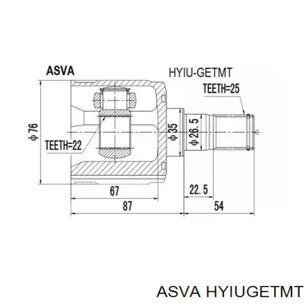 Шарнир угловых скоростей внутренний передний Asva HYIUGETMT цена, от 27.44 USD