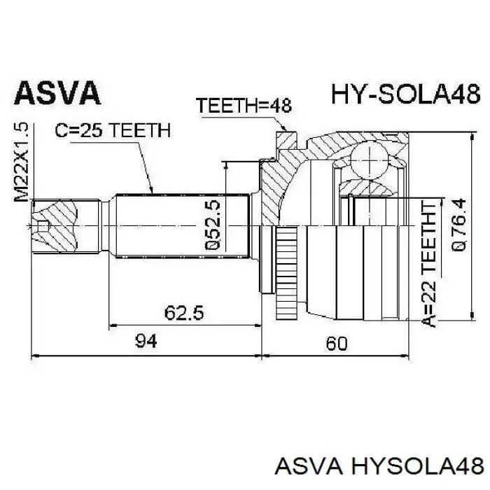 HYSOLA48 Asva шрус наружный передний