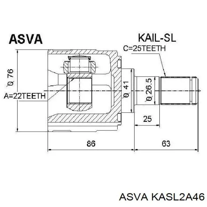KASL2A46 Asva шрус наружный передний