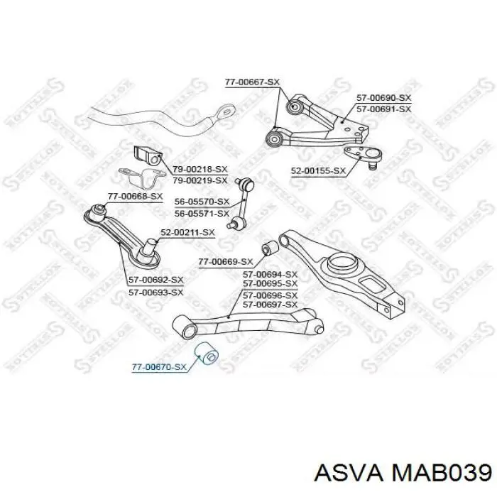 Сайлентблок заднего продольного нижнего рычага MAB039 Asva