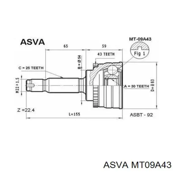 ШРУС наружный передний MT09A43 Asva