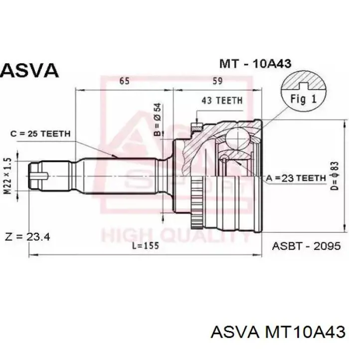 MT10A43 Asva шрус наружный передний